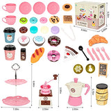 Tea Set for Little Girls, Noetoy Kids Tea Set 38 PCS Pink Tea Party Set with Cake Stand and Dessert Play Food, Princess Tea Party Time & Kids Kitchen Pretend Play (Pink)