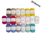 La Mia Mini Cottony 20 Skein 100% Cotton Mini Yarn, Total 17.6 Oz Each 0.88 Oz (25g) / 65 Yrds (60m), Light, Dk, Worsted Assorted Colors Yarn