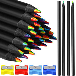 48 Pieces Rainbow Colored Pencils, 7 Color in 1 Rainbow Pencil for Kids, Black Wooden Colored Pencil Multi Colored Pencils Bulk with 4 Pieces Sharpener for Kids Adults Art Drawing, Coloring, Sketching