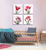 YPY Vibrant Canvas Wall Art 4 Panel Red Color Tulip with Quotes The Dream of a Soul Awake Nature Beauty Artwork for Home Decor 12x12