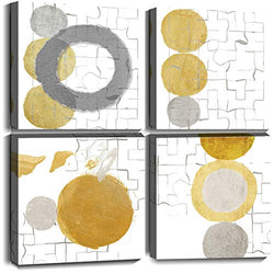 Biufo Abstract Geometry Wall Art Pictures Yellow Circle Canvas Print Modern Painting Artwork for Bedroom Office Living Room Decor (12"x12"x4pcs)