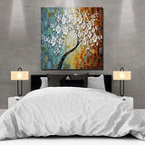 Canvas Wall Art - Hand-Painted Style White Flower Plum Blossom Wall Decor Paintings Pictures for Living Room Modern Artwork Stretched and Framed Ready to Hang 24" x 24"