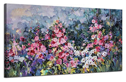 Canvas Wall Art Pink Flowers Elegant Painting Modern Abstract Landscape Picture Prints, Rustic Colorful Floral 48"x24" Large Size Artwork for Living Room Bedroom Kitchen Dining Room Home Office Décor