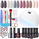 Gellen Gel Nail Polish Kit with UV Light Nail Dryer, 6 Gel Nail Colors, No Wipe Top Base Coat, Nail Art Decorations, Manicure Tools, All-In-One Manicure Kit, Nude Grays