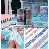 RisyPisy Vintage Washi Tape Set, 10 Rolls Peacock Gilded Series Decorative Masking Tapes with 10 Sheets Sticker and 100 Sheets Note Paper for DIY Arts, Scrapbook, Journals, Lipstick, Storage Box