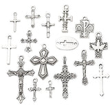 Korlon 30 Pcs Crosses Charms Antique Silver Cross Crucifix Pendants Jewelry Findings for DIY