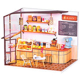 Dollhouse Miniature with Furniture,DIY 3D Wooden Doll House Kit Shop Style Plus with Dust Cover and LED,1:24 Scale Creative Room Idea Best Gift for Children Friend Lover BM551 (A Cafe)