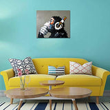 Muzagroo Art Music Monkey with Headphone Oil Paintings Hand Painted on Canvas Wall Art for Living Room Chimps Media Room Art M