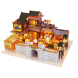 Dollhouse Miniature with Furniture,DIY 3D Wooden Doll House Kit Chinese Retro Style Plus with LED and Music Movement,1:24 Scale Creative Room Idea Best Gift for Children Friend Lover PC2011