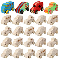 24 Pcs Wood DIY Car Toys, Unfinished Wooden Cars, Paintable Wood Toys, Wood Crafts for Students Home Activities Craft Projects Easy Woodworking