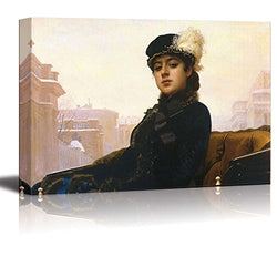 Portrait of an Unknown Woman by Ivan Kramskoy Famous Fine Art Reproduction World Famous Painting Replica on ped Print Wood Framed - Canvas Art Wall Art - 16" x 24"