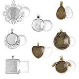Accmor 32 Pcs 8 Styles Pendant Trays Include Round, Square, Heart, Teardrop, Wings, Flower,