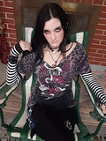 Punk Gothic Rock Long Arm Warmer Fingerless Gloves, Black White