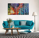 Wieco Art Colorful Abstract Heart Oil Paintings on Canvas Wall Art Ready to Hang for Living Room Bedroom Home Office Decorations Modern 5 Panel 100% Hand Painted Stretched and Framed Artwork