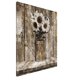 Rustic Floral Country Farmhouse Sunflower Canvas Print Wall Art Collage Picture Painting For Living Room Bedroom Modern Home Decor Ready To Hang Stretched And Framed Artwork 16''X20''