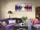 Large Hand Painted Purple Abstract Textured Tree Wall Art Lake Landscape Oil Painting on Canvas