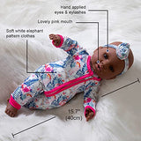 UNICORN ELEMENT African 16 Inch Newborn Reborn Baby Doll and Clothes Set Washable Silicone Baby Dolls with Flamingo Jumpsuit and Headband