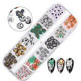 ZIZEO 2 Boxes Halloween Clay Nail Art Slices Sequins,3D Pumpkin Cat Skull Bat Ghost Spider Web Design Glitters,DIY Manicure Stickers Decals Supplies Acrylic Decoration Kit, Count (Pack of 1)