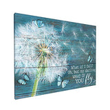 Dandelion Decor Canvas Wall Art, Teal Butterfly Painting Inspirational Quotes Posters Prints Farmhouse Rustic Wood Artworks Modern Home Decorations Framed for Living Room Bedroom Bathroom12x16inch