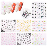 NiceDeco 50 Sheets 3D Design Self-Adhesive Tip Nail Stickers Nail Art Tattoo Nail Decals DIY Nail Art Decoration Flower/Butterfly/Fishes/Stars/Cat/Halloween Skull/Moustache/Lace