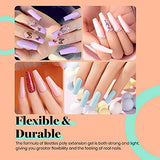 Beetles Poly Nail Extension Gel Kit, 6 Basic Colors Clear White Nail Builder Gel Pink Baby Blue Poly Nail Enhancement French Manicure Kit Trial Nail Art Design Easy DIY Salon Nail At Home