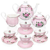 BTaT- Floral Tea Set, Tea cups (8oz), Tea Pot (38oz), Creamer and Sugar Set, Gift box, China Tea Set, Tea Sets for Women, Tea Cups and Saucer Set