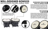 Bongo Drum Set for Adults Kids Beginners Professionals [Upgrade Packaging] - 2 Sets 6" and 7" Tunable Percussion Kit - Natural Animal Skin Hides Hickory Shells Wood and Metal with Tuning Wrench