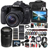 Canon EOS 80D DSLR Camera with 18-55mm Lens (1263C005) + EF-S 55-250mm Lens + 4K Monitor + Pro Headphones + Pro Mic + 2 x 64GB Memory Card + Case + Corel Photo Software + Pro Tripod + More (Renewed)