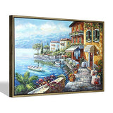 SD SOFT DANCE Framed Coastal Canvas Oil Painting - Hand Painted City Artwork with Textured Wall Art for Living Room (36'' x 24'' x 1 Panel)