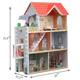 Giant Bean Wooden Doll House, 2.6-ft Tall DIY Miniature Dollhouse Kit with Elevator, Doorbell & Light, 15 Pieces Furniture, Large Toy Gift for Kids Girls Ages 3+