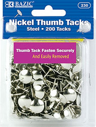 BAZIC Silver Thumb Tacks. 200 Push Pins for Crafts and Office Organization