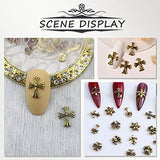 120Pcs 3D Metal Cross Nail Charms with a Nail Tweezer for DIY Punk Crosses Gothic Manicure Accessories Vintage Party Nail Art Decorations Kit for Women Girls (Gold)
