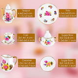 8 Pieces Miniature Porcelain Tea Cup Set Kitchen Miniature Porcelain Set Mini Flower Pattern Teapot Cup Plates Set Dollhouse Kitchen Accessories Set