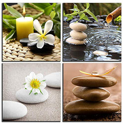 NAN Wind Zen Canvas Wall Art Spa Still Life with Green Bamboo Fountain and Zen Stone Jasmine Flower Painting Pictures for Home Decoration Modern Painting Wall Decor Canvas
