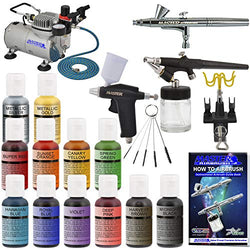 3 Airbrush Master Airbrush Cake Decorating Airbrushing System Kit with Set of 12 Chefmaster Food