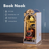 ROBOTIME DIY Book Nook Kit Insert Bookcase Book Stand 3D Wooden Puzzle DIY Miniature House Wood Bookend Book Nook Model Building Kit with LED Light Booknook Decoration (Time Travel)