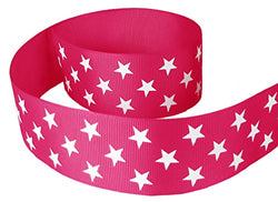 HipGirl 5yd 1.5" Patriotic Star School Cheer Leader Grosgrain Ribbon--Shocking Pink/White. For High