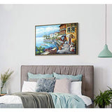 SD SOFT DANCE Framed Coastal Canvas Oil Painting - Hand Painted City Artwork with Textured Wall Art for Living Room (36'' x 24'' x 1 Panel)