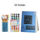 glokers Watercolor Paint Set Starter Kit - Bundle with Canson XL Watercolor Paper Sketchbook Pad + 36 Solid Cake Colors + 10 Painting Brushes. Professional Artist Quality - Non-Toxic, Safe for Kids