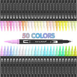 RESTLY 50 Pastel Colors Brush Markers Pens for Adult Coloring Books, Dual Tip Brush Pen Art Markers, Fine Tip Coloring Marker & Brush Pen Set for Note Lettering Drawing Sketching Journaling