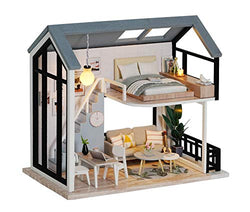 CUTEROOM DIY Doll Room Miniature Furniture Wooden House Kit - Wooden Dolls House Kit with Dust Cover and Accessories - QL Nordic Apartment Dollhouse (Meet Happiness) - Idea Suitable Room (QL002)