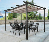 Ulax Furniture Outdoor 10'x13' Extra Large Aluminum Pergola with Sun Shade Gazebo Beige Canopy, UV Resistant Fabric