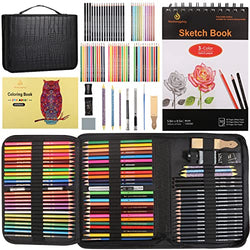 Drawing Kit, 78pcs Sketch Color Metallic Colored Watercolor Graphite pencil, 5.8x8.5" Sketchbook, 5.4x8"coloring book, for Sketching Drawing, Perfect Art Set Gift for Artist Student Teen Beginner