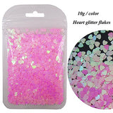 Lifextol 4Pack 40g Heart Shaped Glitter Flakes Mylar Iridescent Pink Makeup Nail Glitter Sequins Set Festival Body Craft Resin Supplies (Heart)