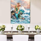 DIY 5D Diamond Painting by Number Kits, Full Drill Crystal Rhinestone Embroidery Pictures Arts Craft for Home Wall Decoration Mermaid 11.8×15.7Inch