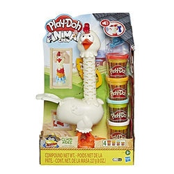 Play-Doh Animal Crew Cluck-A-Dee Feather Fun Chicken Toy Farm Animal Playset with 4 Non-Toxic Colors