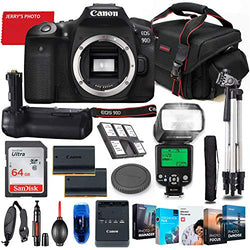 Canon EOS 90D DSLR Camera Body Only Bundle + Battery Grip + Premium Accessory Bundle Including 64GB Memory, Extra Battery, Photo/Video Software Package, Shoulder Bag & More