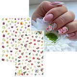 JMEOWIO 10 Sheets Spring Flower Nail Art Stickers Decals Self-Adhesive Pegatinas Uñas Floral Leaves Nail Supplies Nail Art Design Decoration Accessories