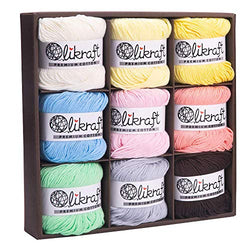 100% Pure Premium Natural Soft Cotton Yarn Collection Set for Knitting Crochet and Amigurumi. Pack of 9 Skeins. DK Weight. 50g and 60 Yards (3 (Light / DK), Pastel Collection)