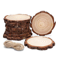 10pcs Hanging Natural Wood Slices Round Unfinished for centerpieces with Holes bark for Christmas